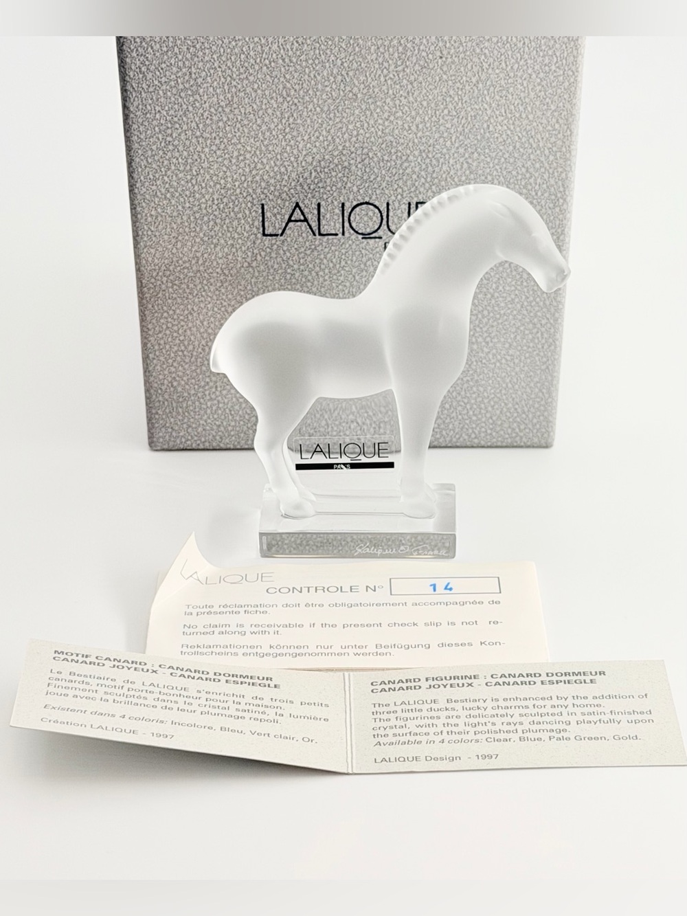 Lalique Vintage Frosted Crystal Tang Horse Figurine - Box & Papers Included